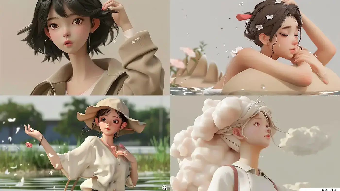 Stylized and Serene Characters in a Dreamlike Environment - Midjourney sref style