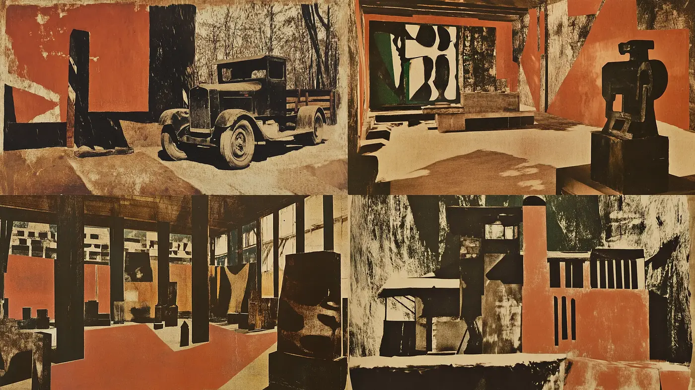 Rustic Sepia Toned Montage with Abstract Expressionist Influences - Midjourney sref style