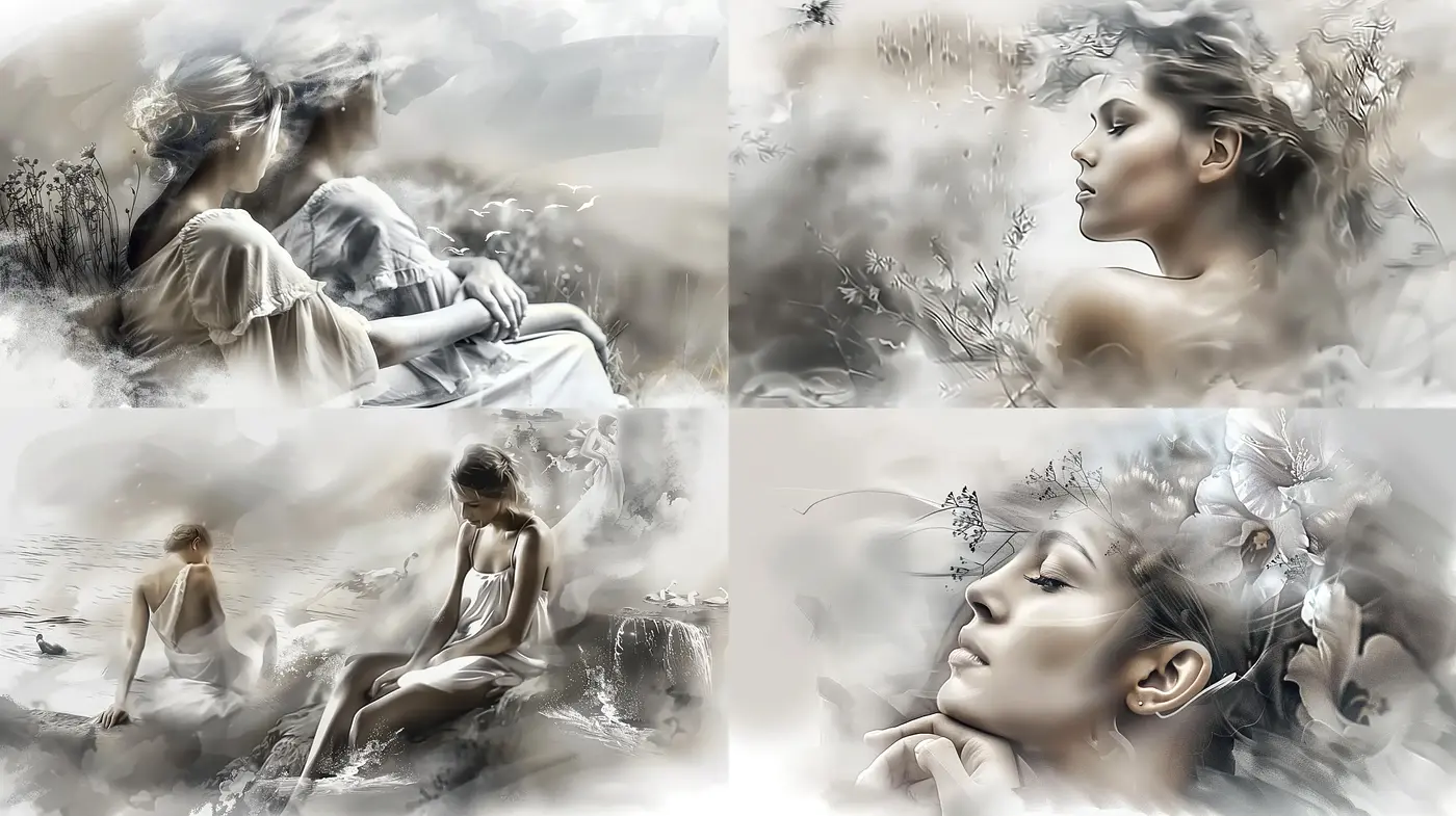 Ethereal Brushstrokes of Monochrome Dreamscape - Midjourney sref style
