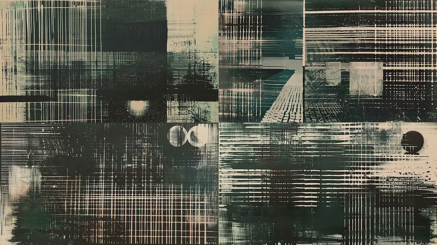 Abstract Geometric Composition with Textural Layers and Monochromatic Palette - Midjourney sref style