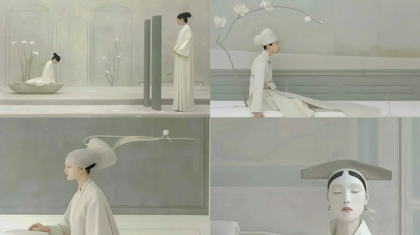Ethereal Serenity in Muted Elegance: A Harmonious Blend of Minimalist Composition and Soft Tonalities - Midjourney sref style