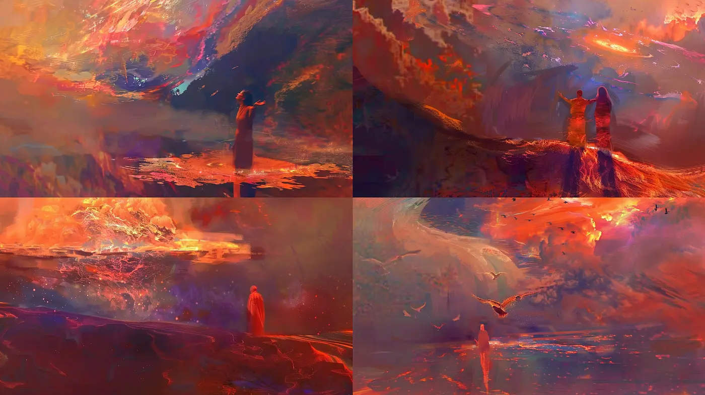A Tapestry of Warm Hues: Evocation of Ethereal Dreamscapes in Vivid Textures - Midjourney sref style