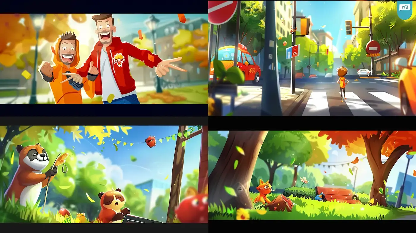 Lively and Whimsical Urban Scenes with Nature Elements - Midjourney sref style