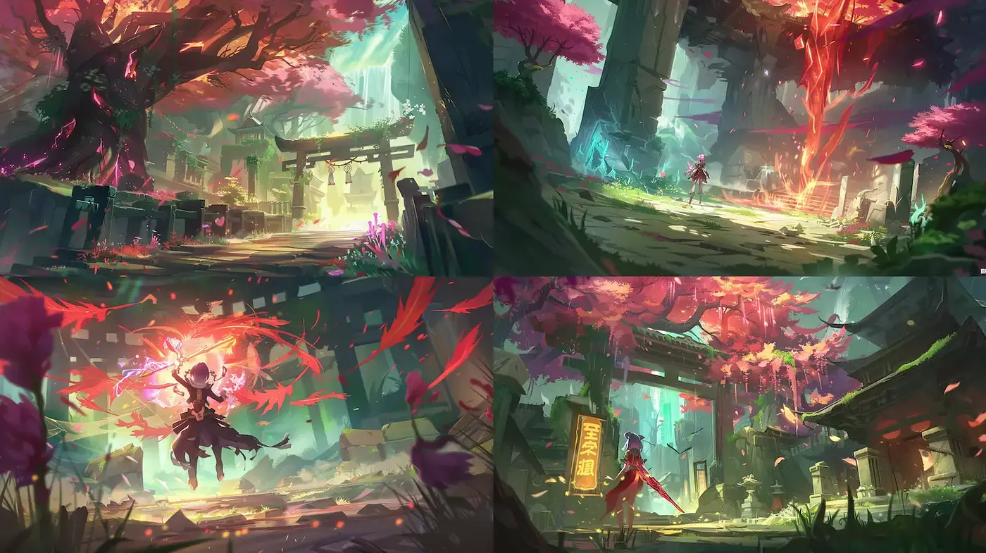 Vibrant Enchanted Landscapes with Ethereal Elements - Midjourney sref style