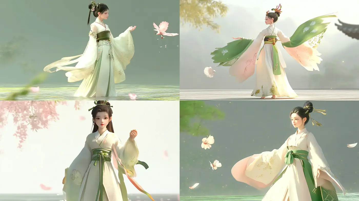 Ethereal Elegance in Pastel - A Dreamlike Fusion of Traditional Eastern Aesthetics and Soft Digital Artistry - Midjourney sref style