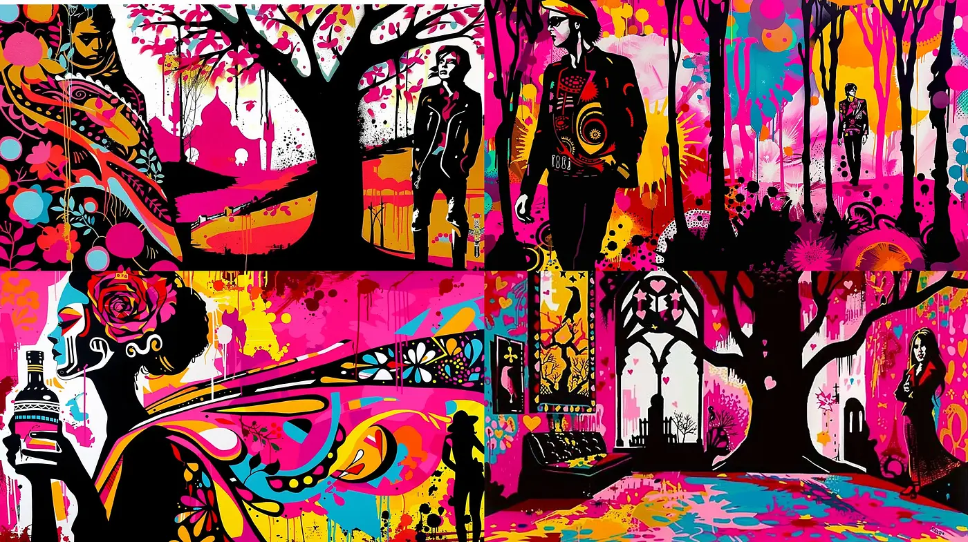 Vibrant Psychedelic Fusion with Pop Art Influence and Street Art Edge - Midjourney sref style
