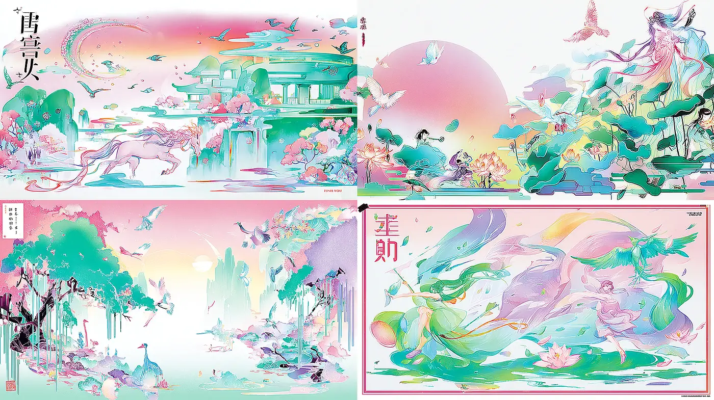 Dreamlike Harmony with Whimsical Flora and Ethereal Beasts - Midjourney sref style