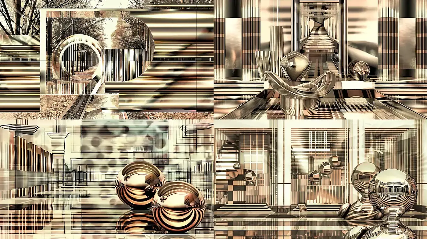 Abstract Modernist Exploration with Textural Depth and Metallic Tones - Midjourney sref style