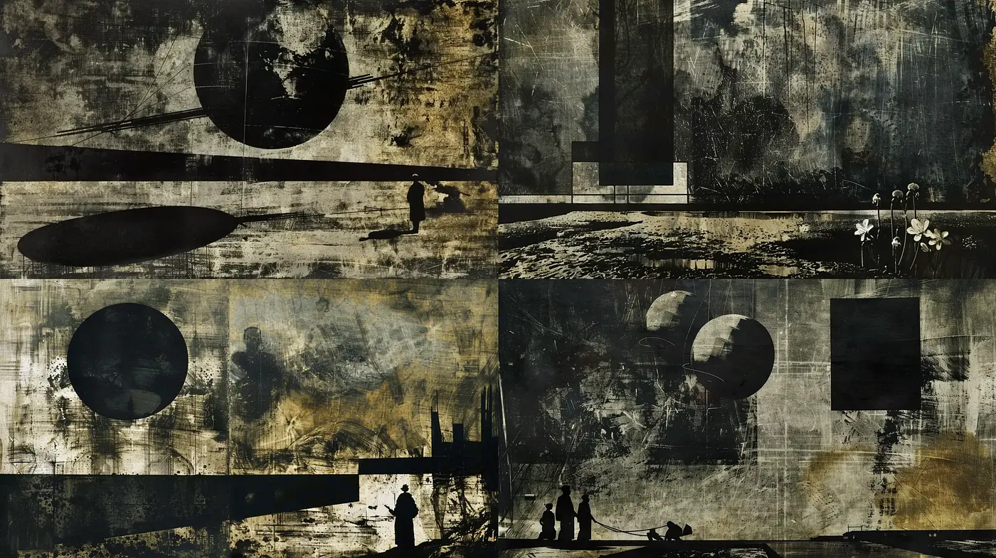 Ethereal Monochrome Visions: Abstract Grunge Meets Melancholic Modernism - Midjourney sref style
