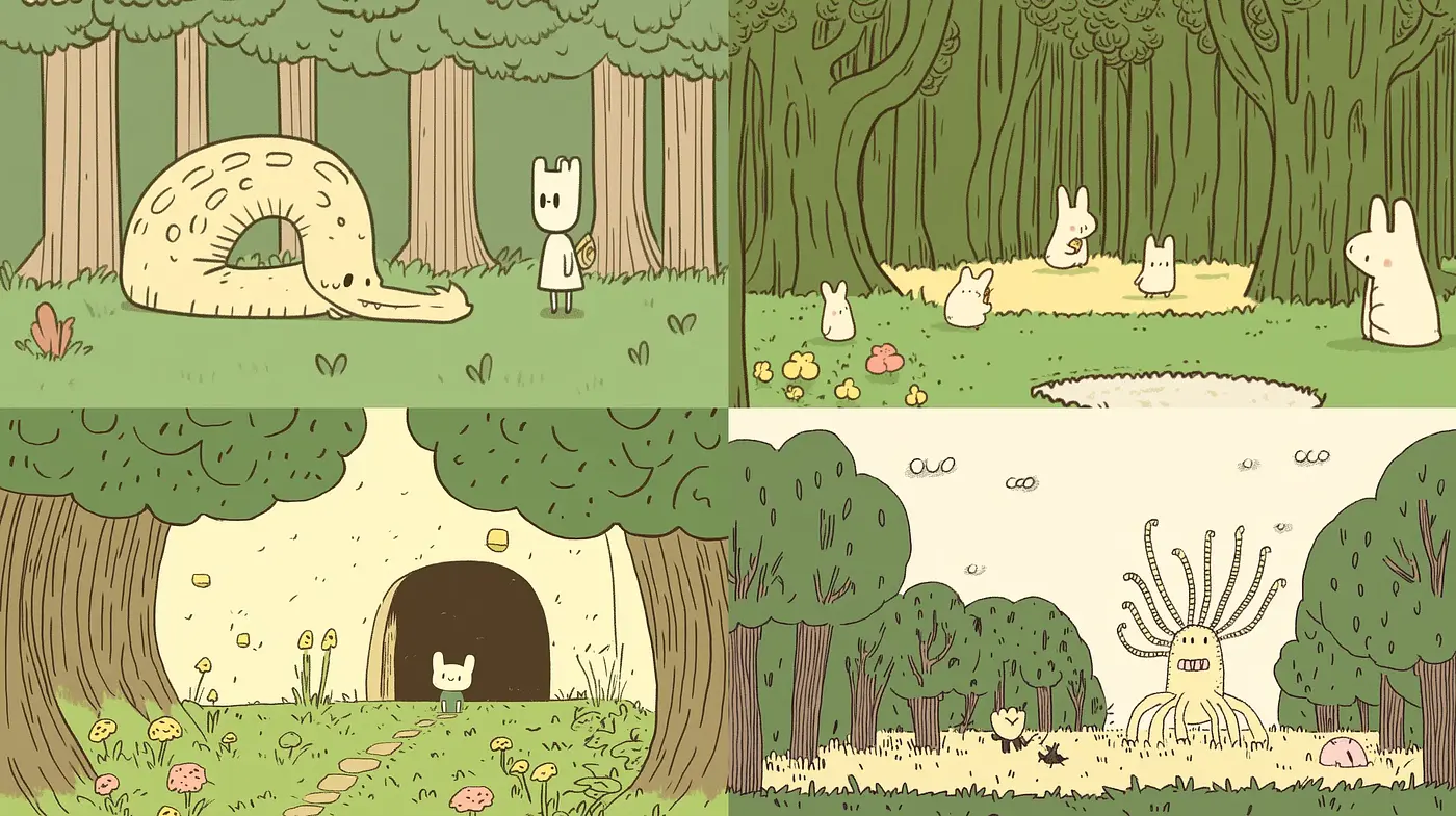 Whimsical Forest Fantasy with Pastel Storybook Illustrations - Midjourney sref style