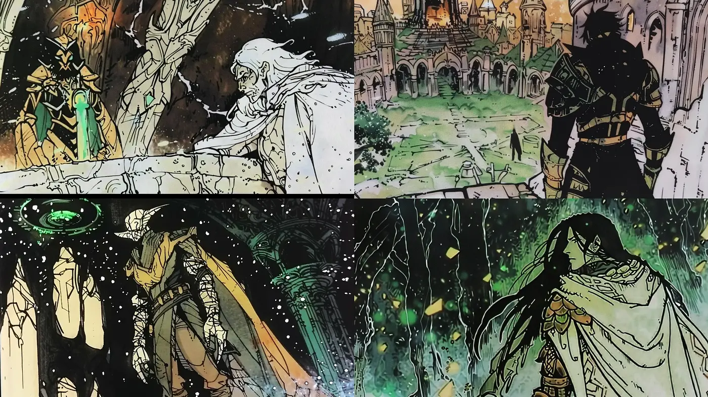Ethereal Mythos: A Fusion of Fantasy Inkwork and Vintage Watercolors - Midjourney sref style