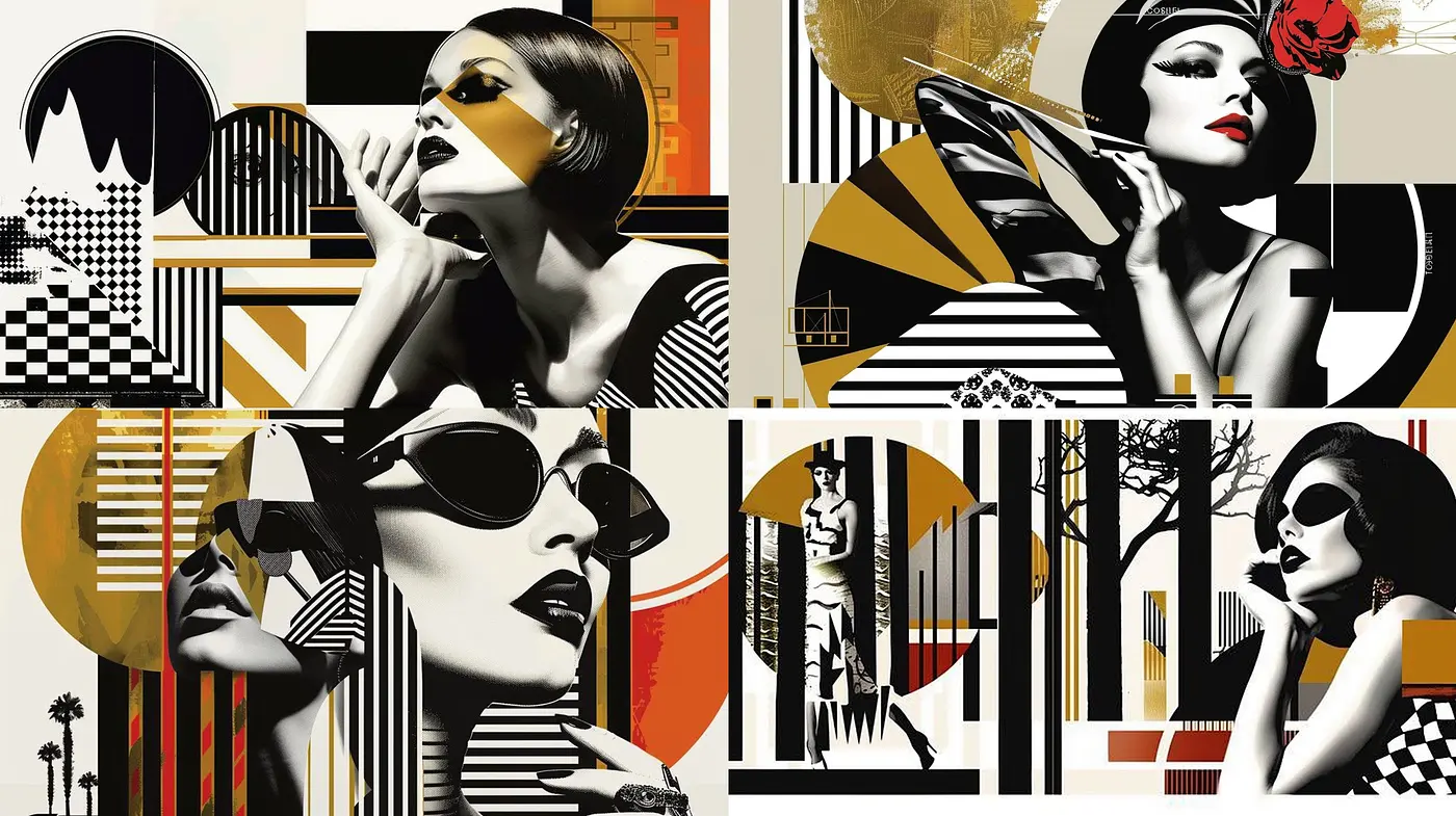 Abstract Geometric Contrast with Art Deco Elegance - Midjourney sref style
