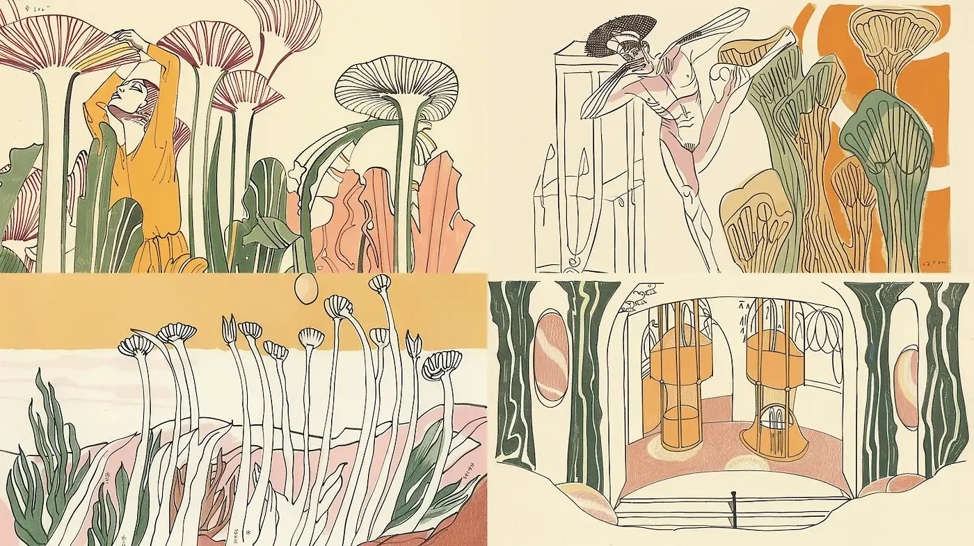 Whimsical Organic Illustrations with a Touch of Vintage Charm - Midjourney sref style