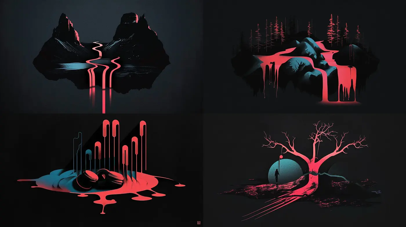 Nocturnal Silhouettes: A Fusion of Serene Darkness and Luminous Highlights - Midjourney sref style