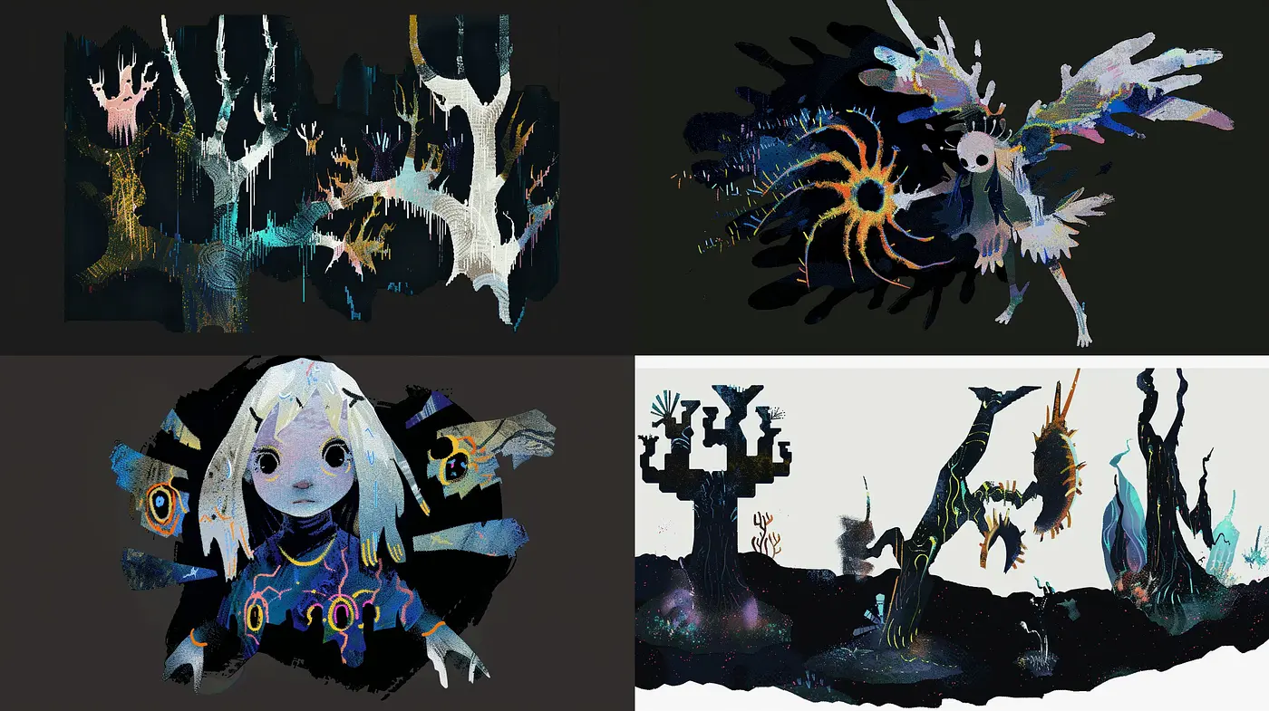 Ethereal Dreamscape Fusion: A Mystic Symbiosis of Color and Form - Midjourney sref style