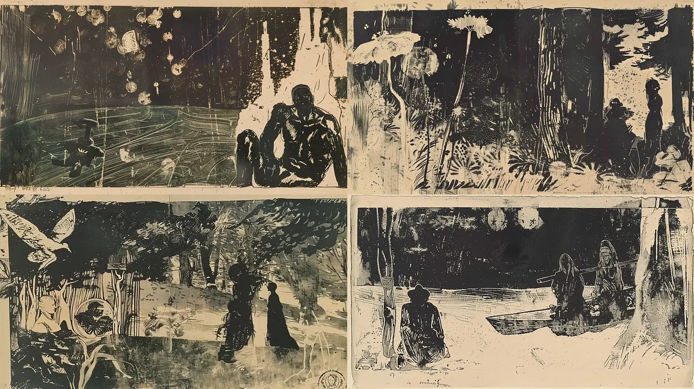 Abstract Monochrome Narratives with Expressionistic Overtones - Midjourney sref style