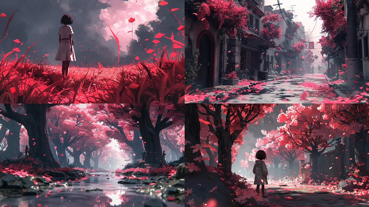 Ethereal Crimson Autumn - A Synthesis of Surrealism and Digital Art - Midjourney sref style