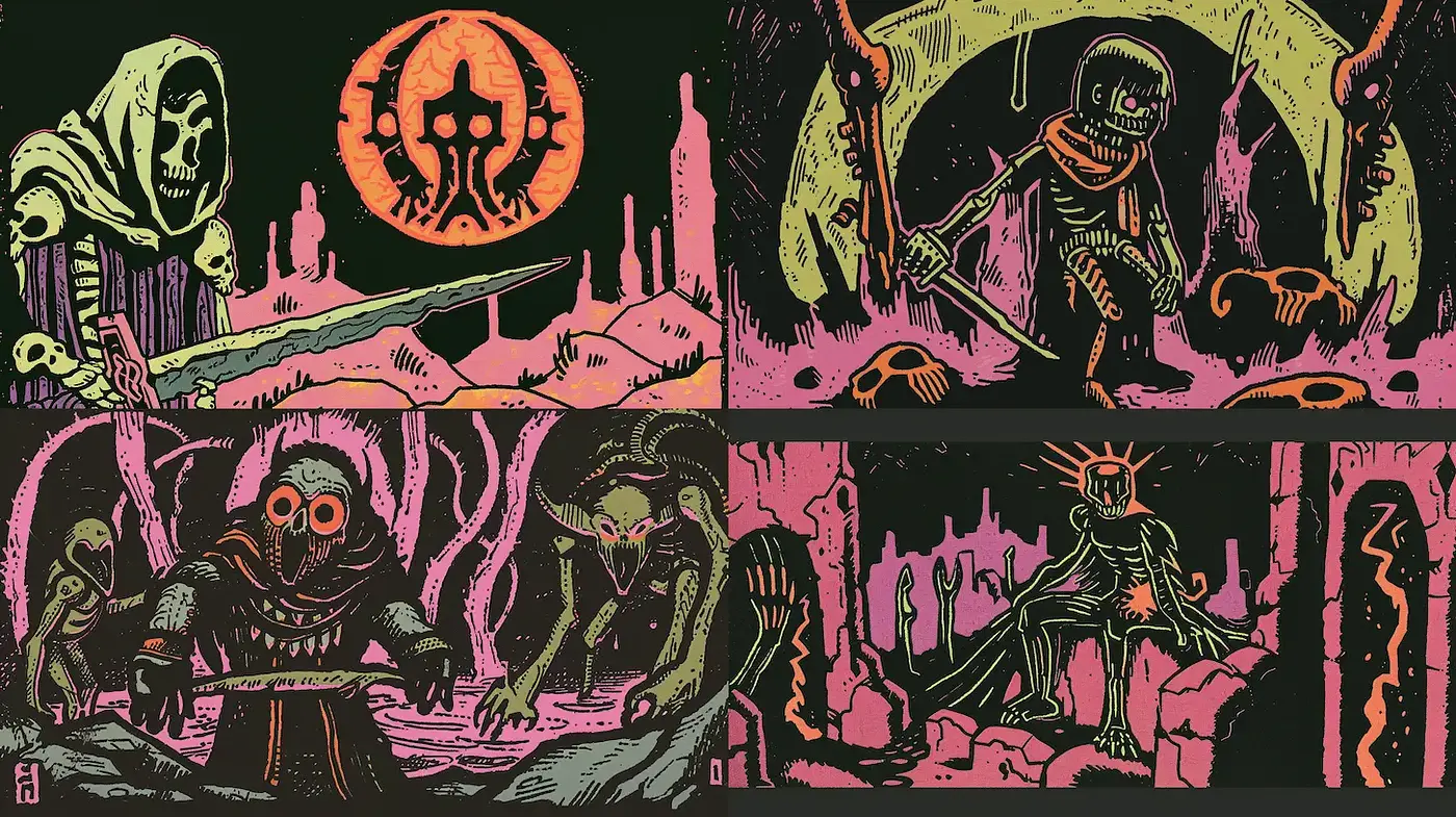 Dark and Vibrant Gothic Illustration Style with Eerie Undertones - Midjourney sref style