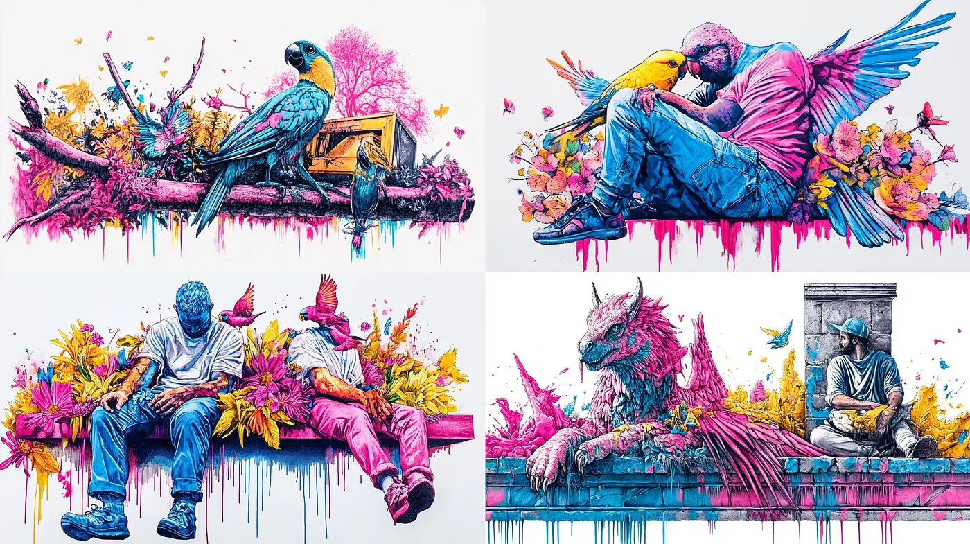 Vibrant Melange: A Fusion of Graffiti Art and Photorealism - Midjourney sref style