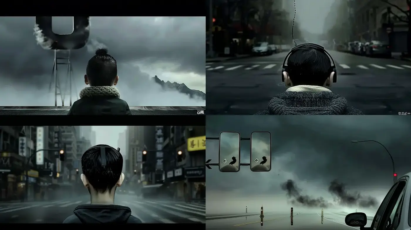 Moody, atmospheric visual narrative with hints of dystopian themes - Midjourney sref style