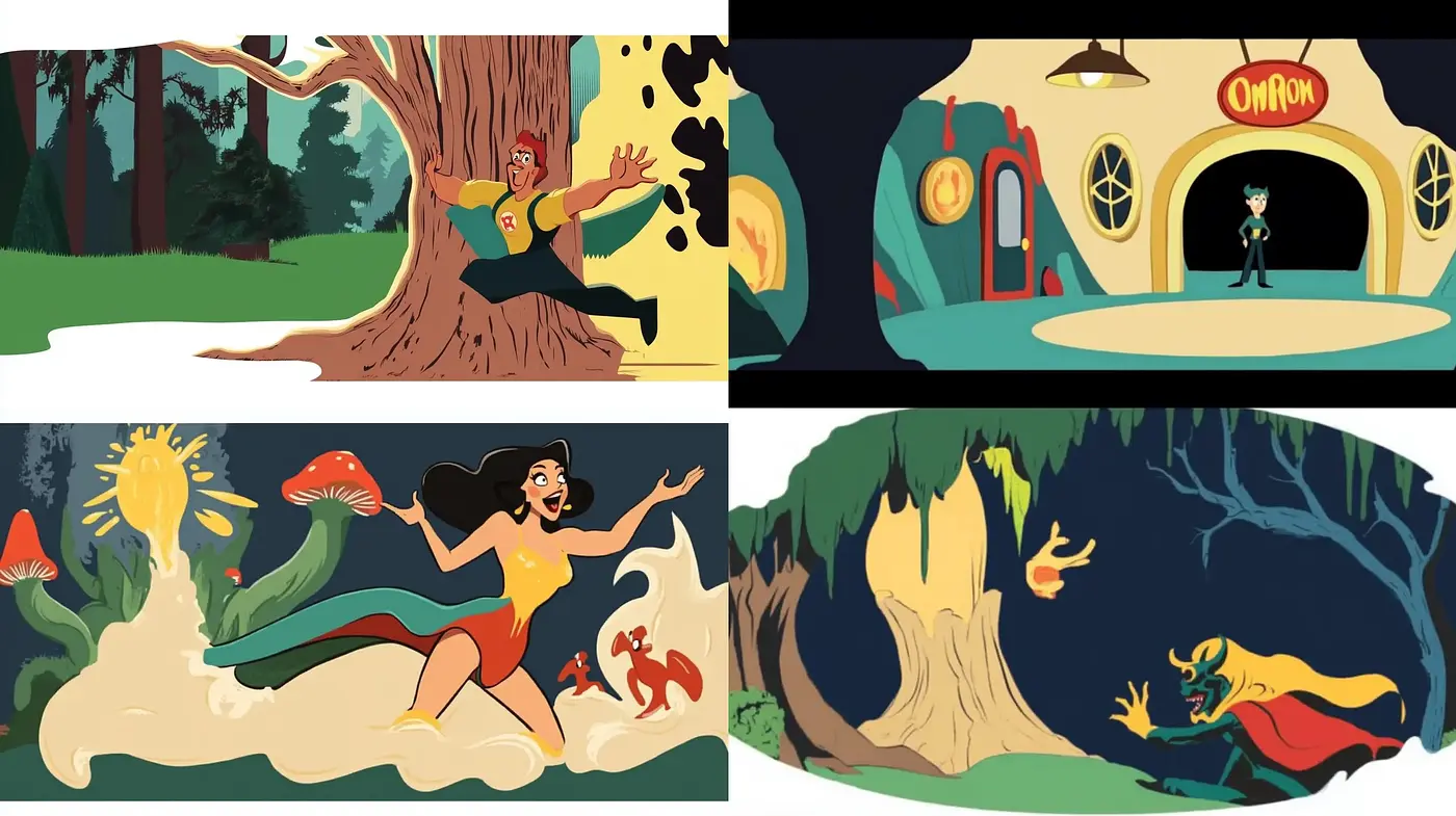 Enchanted Forest Escapades: A Nostalgic Mid-Century Animation Revival - Midjourney sref style