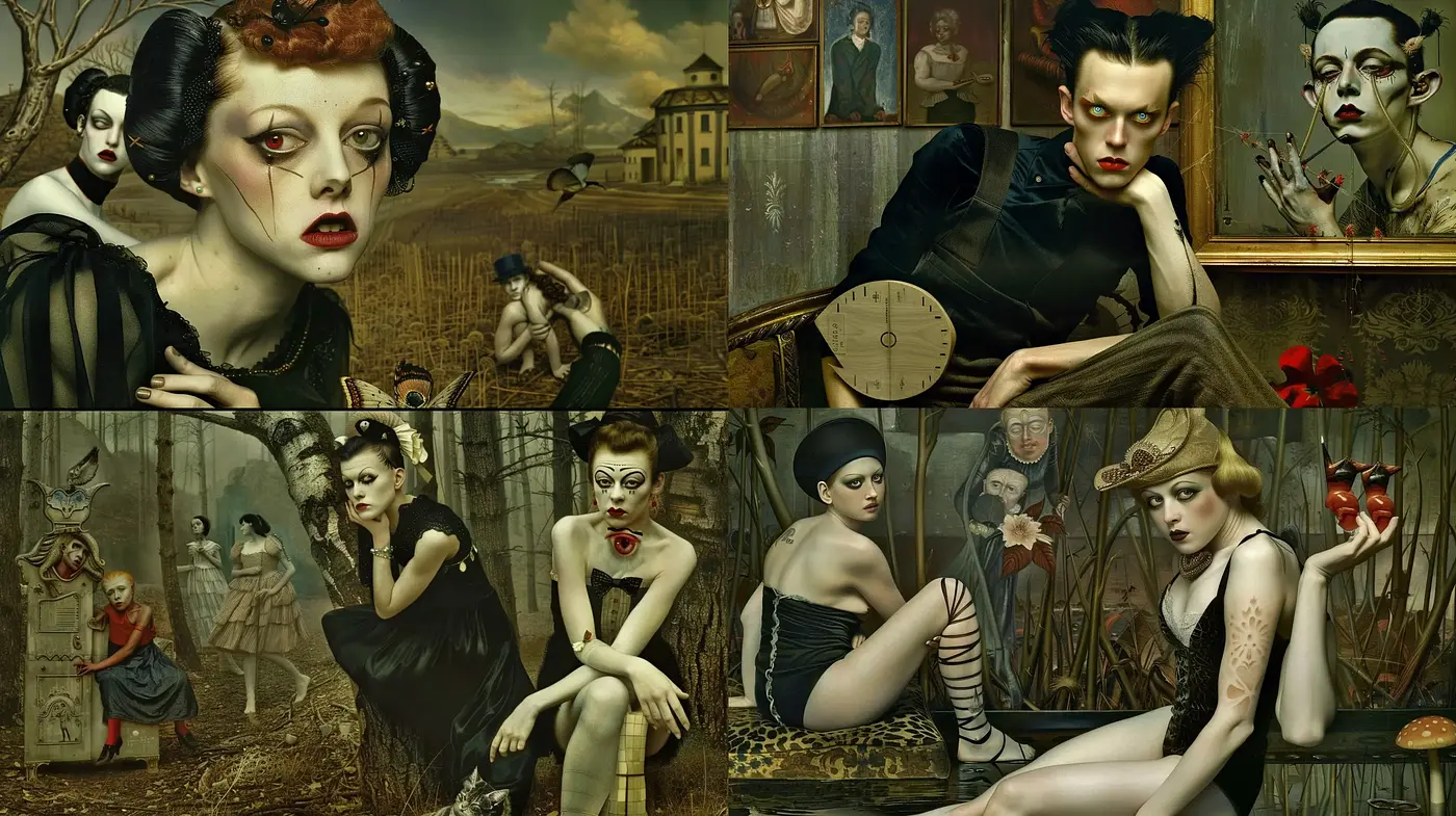 Gothic Elegance with Surrealist Overtones - Midjourney sref style