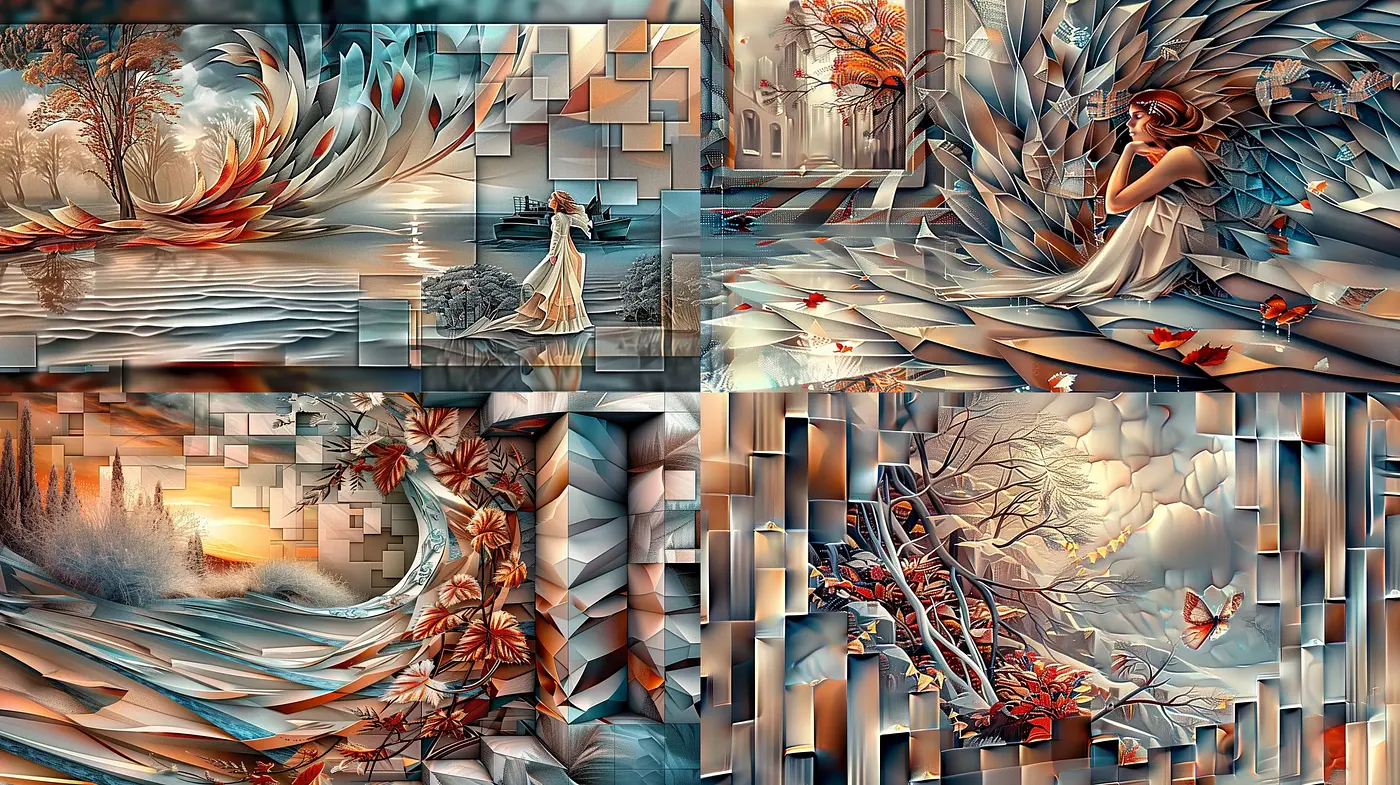 Surreal Geometric Dreamscape: Synthesis of Nature and Abstraction - Midjourney sref style