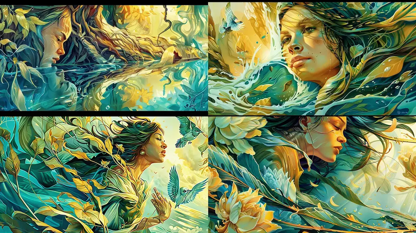 Ethereal Golden Hues of Whimsical Art Nouveau - Midjourney sref style
