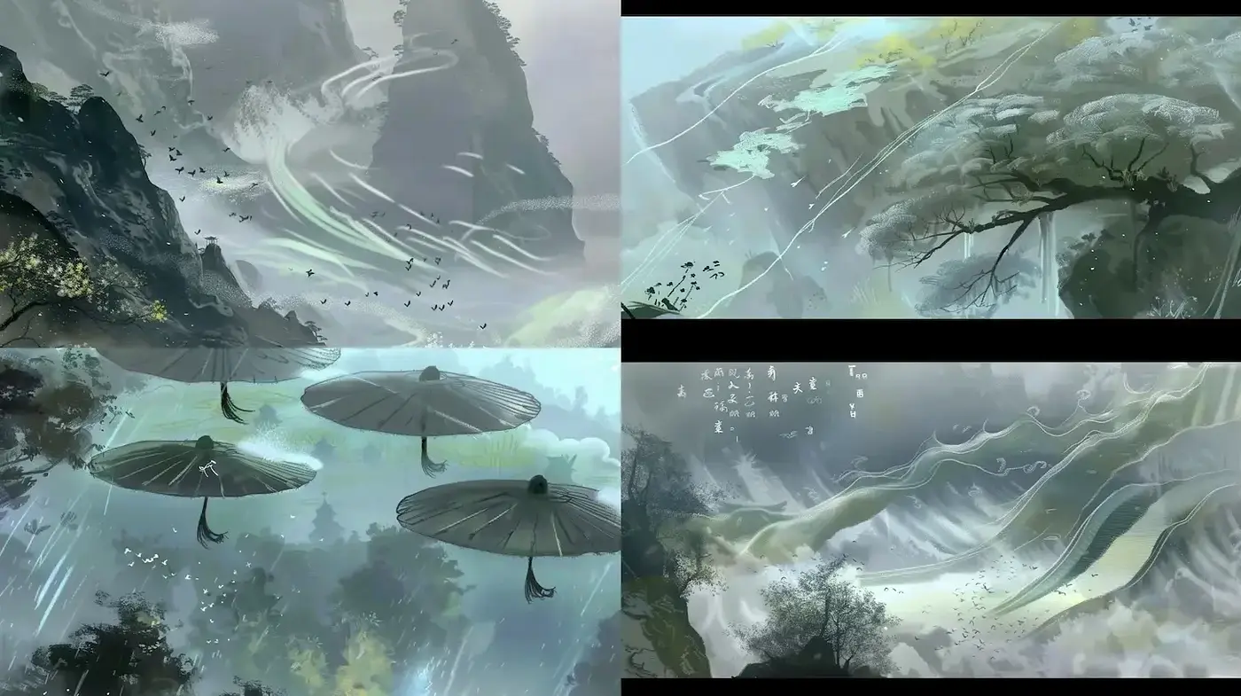 Ethereal and Serene Landscape Illustrations with Cultural Influences - Midjourney sref style