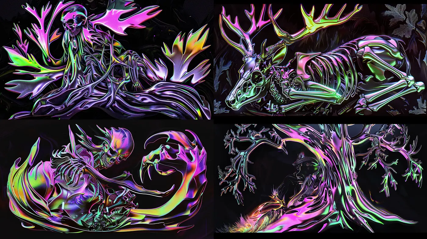 Ethereal Phantasmagoria: A Dance of Neon and Nature - Midjourney sref style