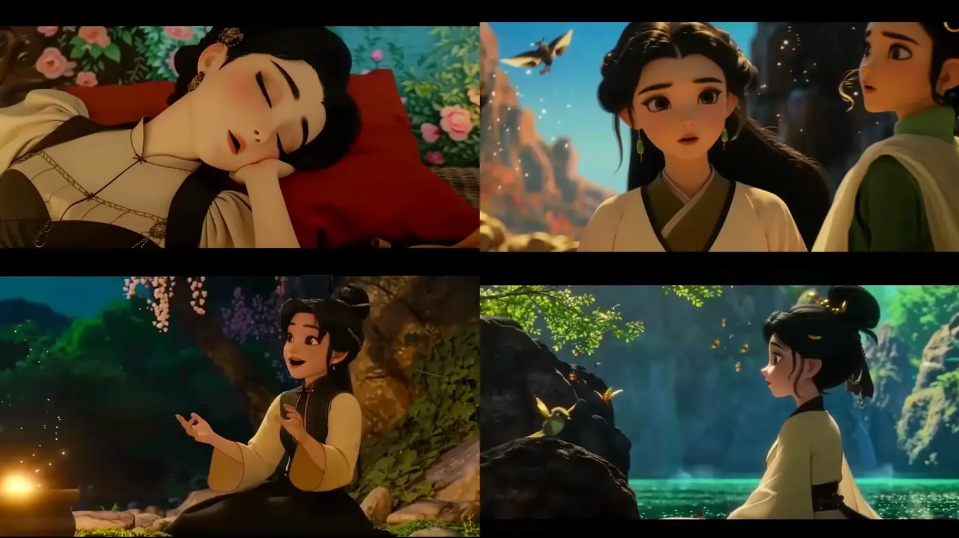 Enigmatic Elegance of Serene Animated Tableaux - Midjourney sref style