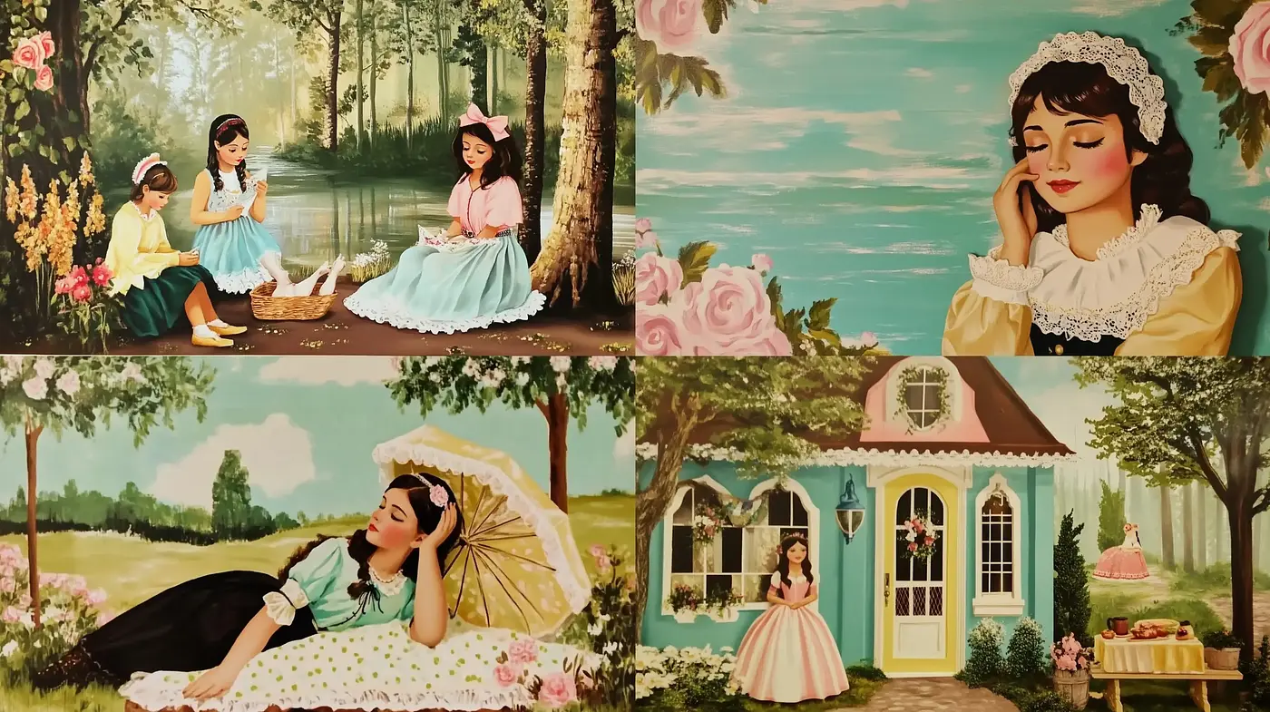 Idyllic Pastoral Scenes in Enchanted Storybook Hues - Midjourney sref style