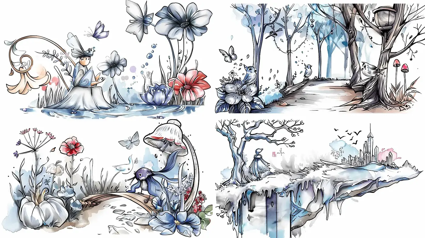 Whimsical Nature-Inspired Illustrations with Delicate Features - Midjourney sref style