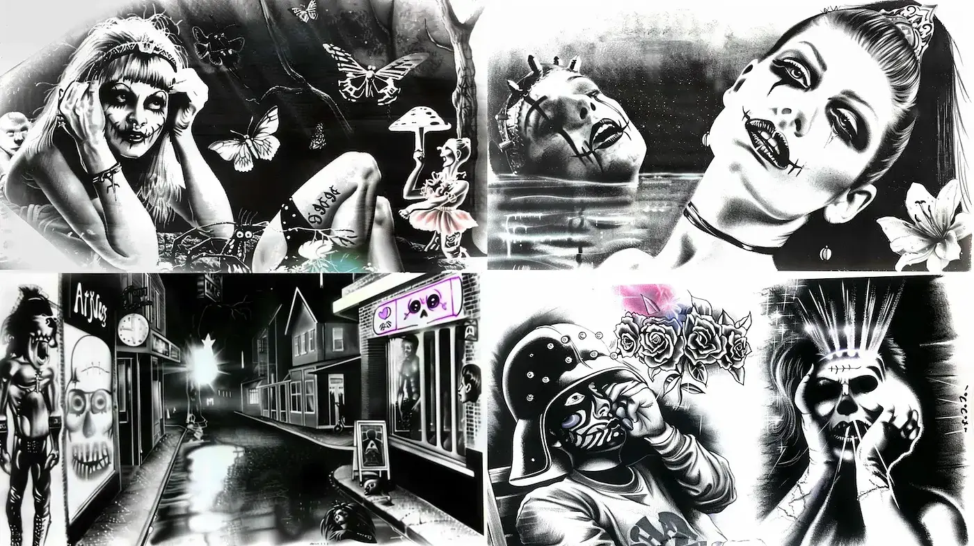 Dark and Surrealistic Fantasy Art with Urban Elements - Midjourney sref style