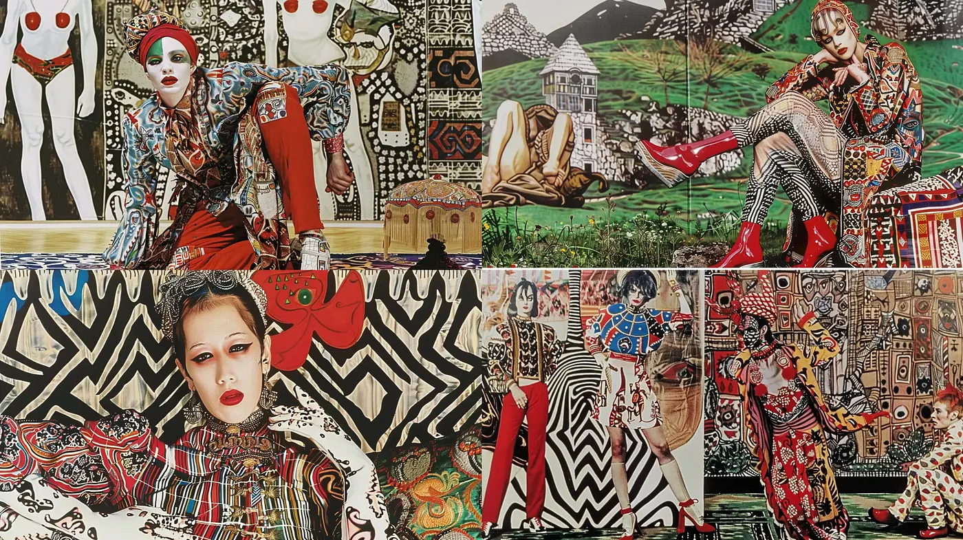 Eclectic Tapestry of Patterns and Vivid Portraiture - Midjourney sref style