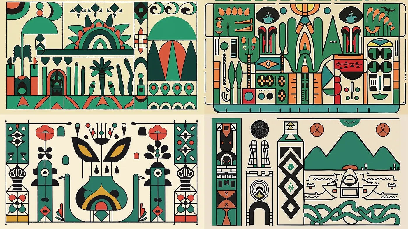 Geometric Tribal Fusion with a Modernist Touch - Midjourney sref style