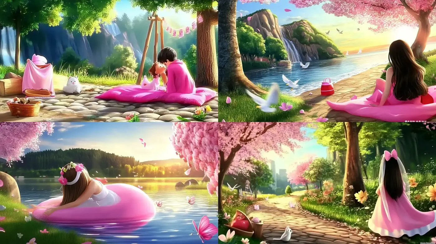 Idyllic Pastoral Scenes with a Whimsical Anime Influence - Midjourney sref style