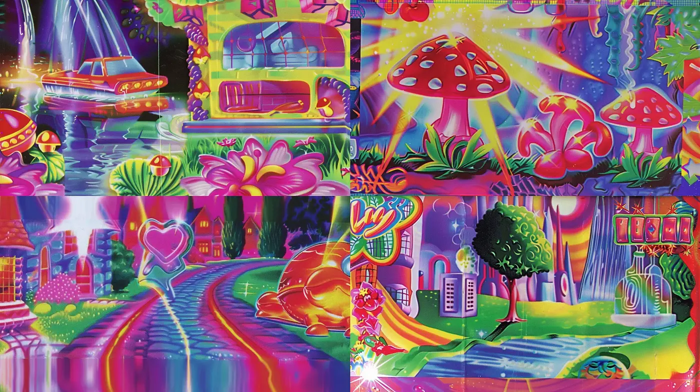 Psychedelic Dreamscape: A Vivid Journey Through Surreal Environments - Midjourney sref style