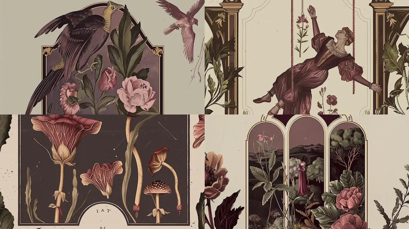 Elegant Art Nouveau with Floral and Fauna Elements - Midjourney sref style