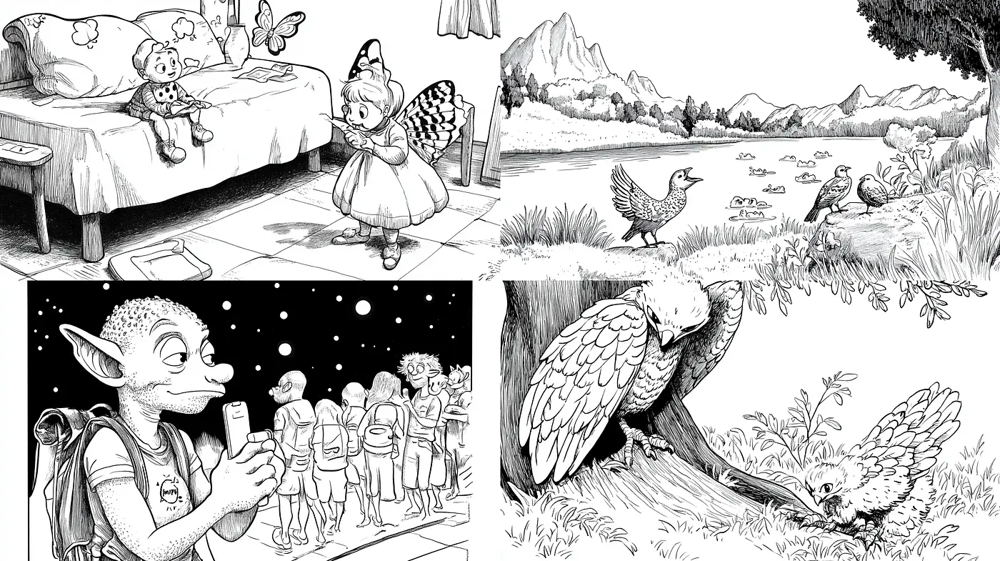 Monochromatic Nostalgia: A Homage to Classic Ink Drawings - Midjourney sref style
