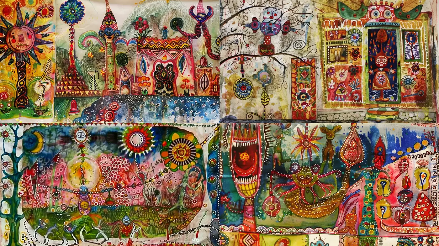Eclectic Tapestry of Vivid Dreamscape Imagery - Midjourney sref style