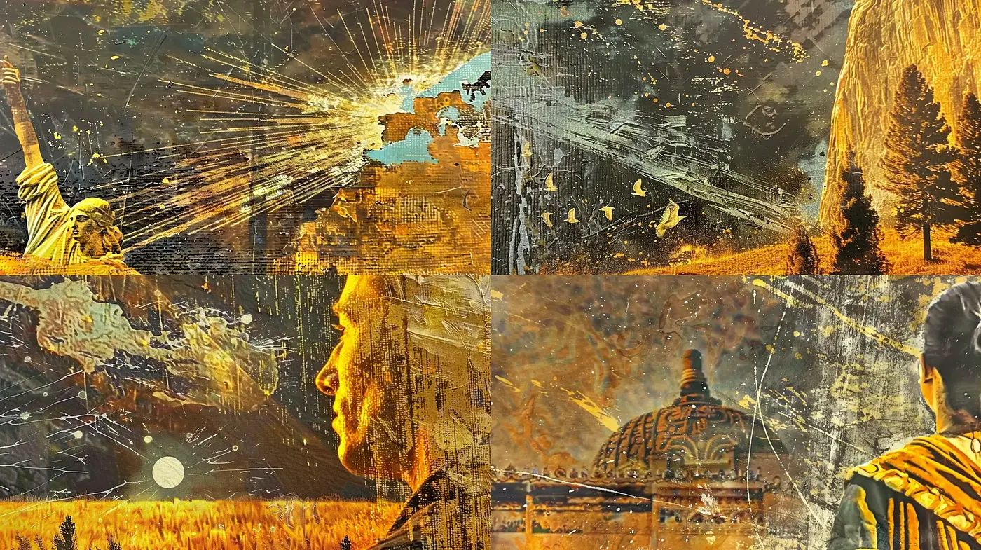Decay and Renaissance: Textural Fusion of Eroded Classical Imagery - Midjourney sref style