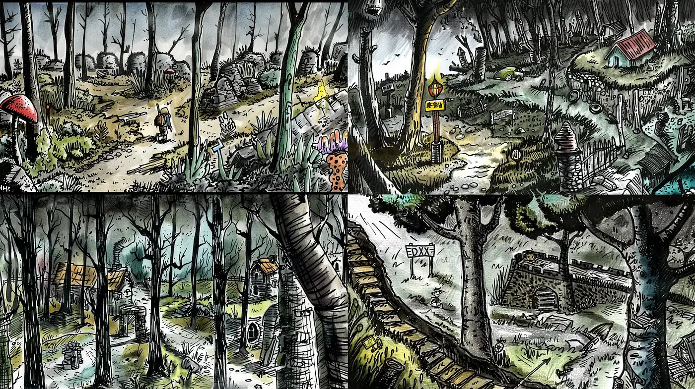 Whimsical Illustrations with a Dark Fantasy Essence - Midjourney sref style
