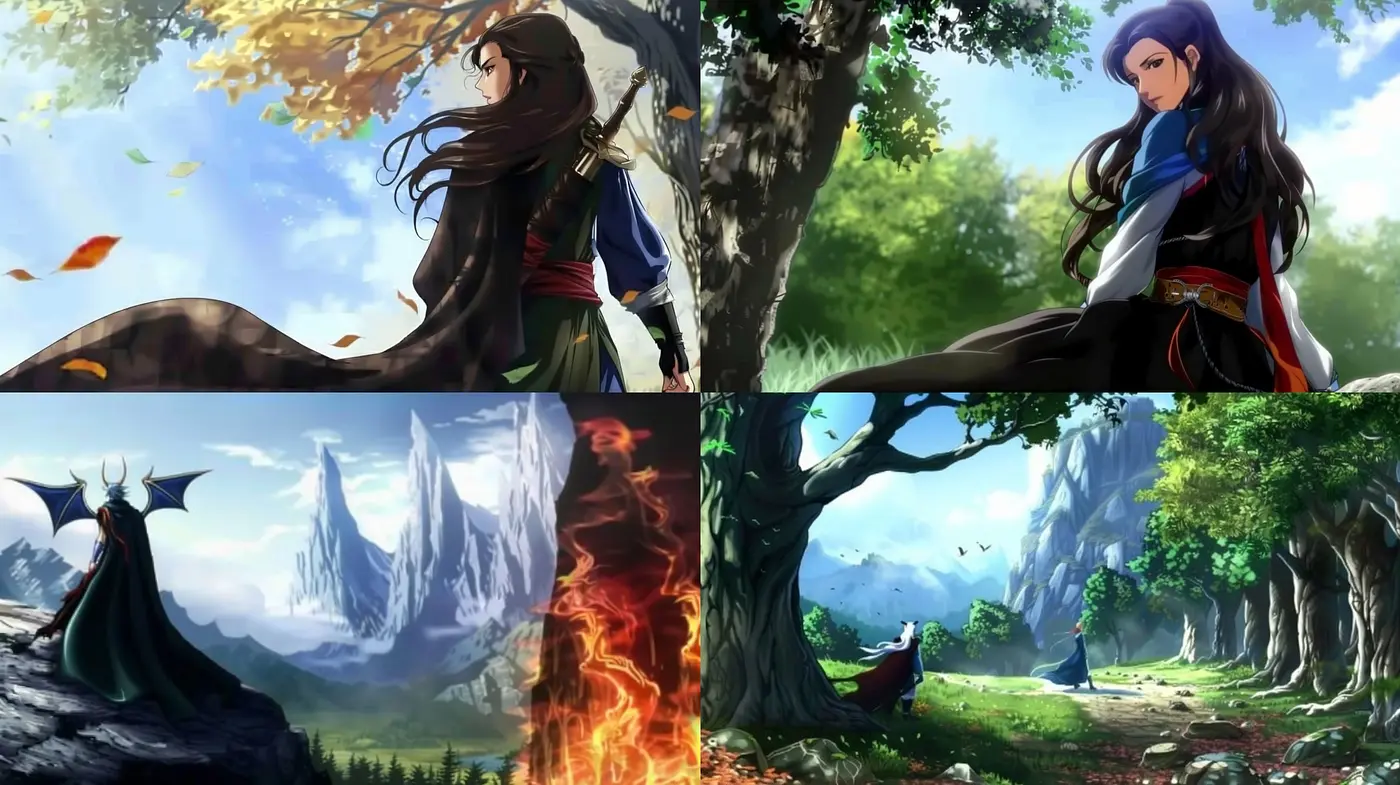 Ethereal Fantasy Landscapes with Anime-Inspired Character Illustration - Midjourney sref style