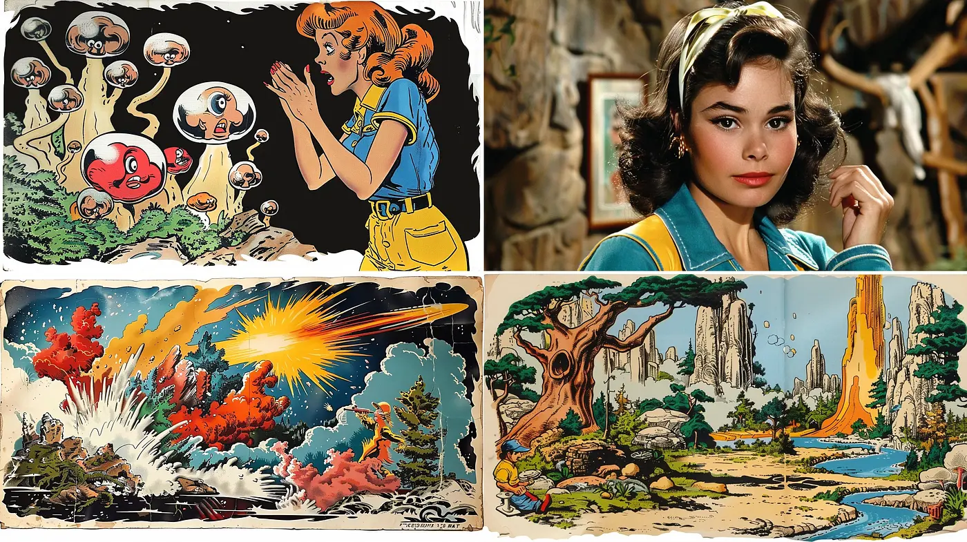 Vintage Comic Book Nostalgia With Vivid Contrast - Midjourney sref style