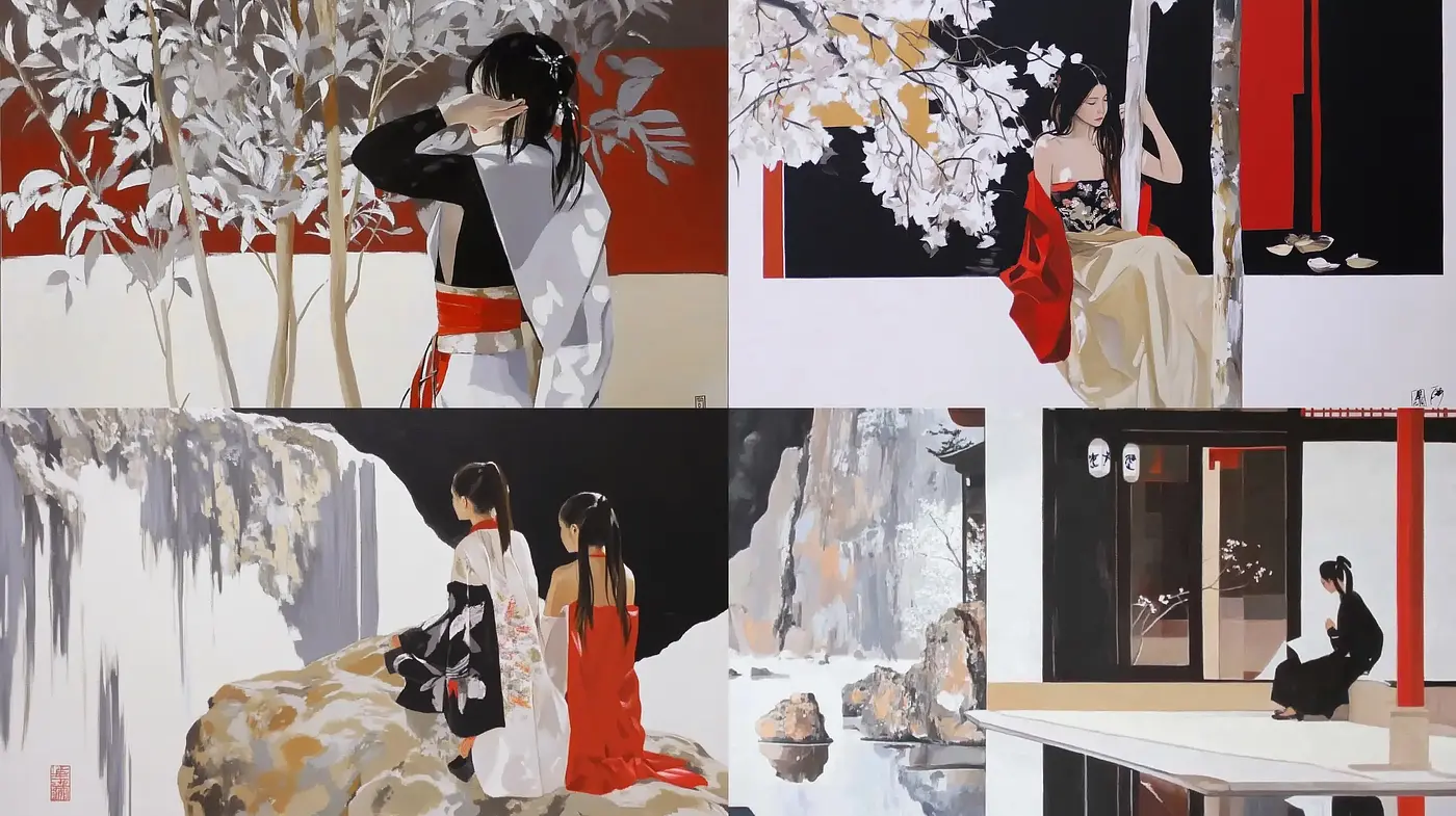 Elegant Fusion of Traditional Asian Artistry and Modern Minimalism - Midjourney sref style