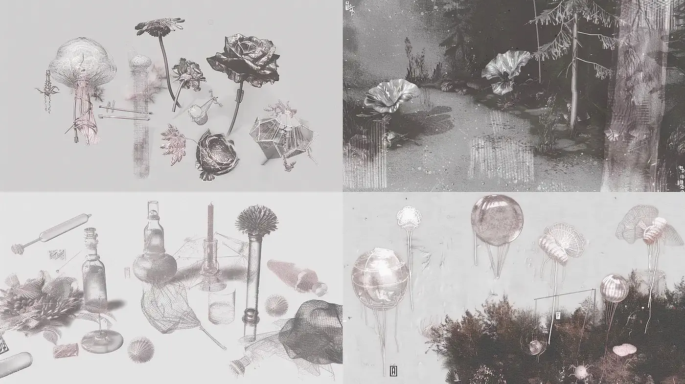 Ethereal and Minimalistic Botanical Still Life in Monochrome - Midjourney sref style