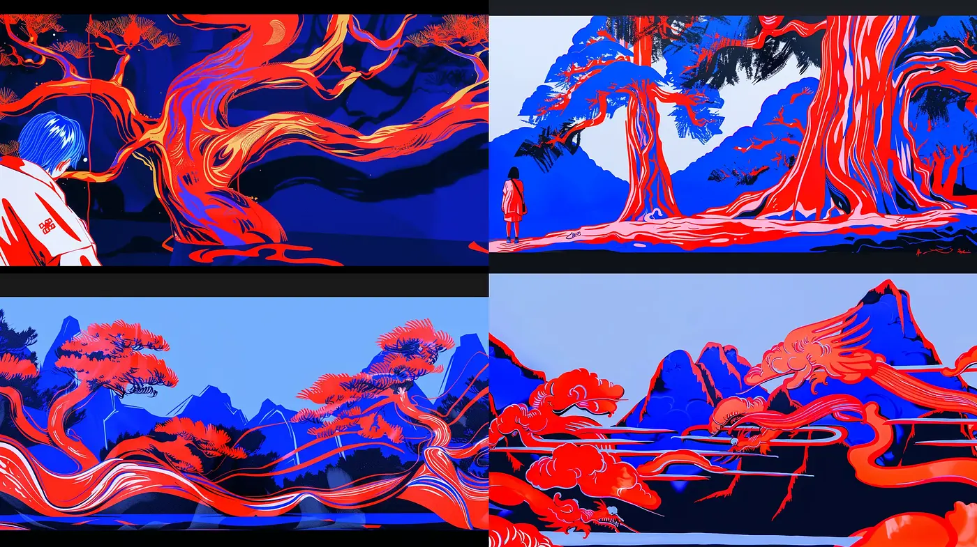 Abstract Expressionist Dynamics in Vivid Contrast - Midjourney sref style