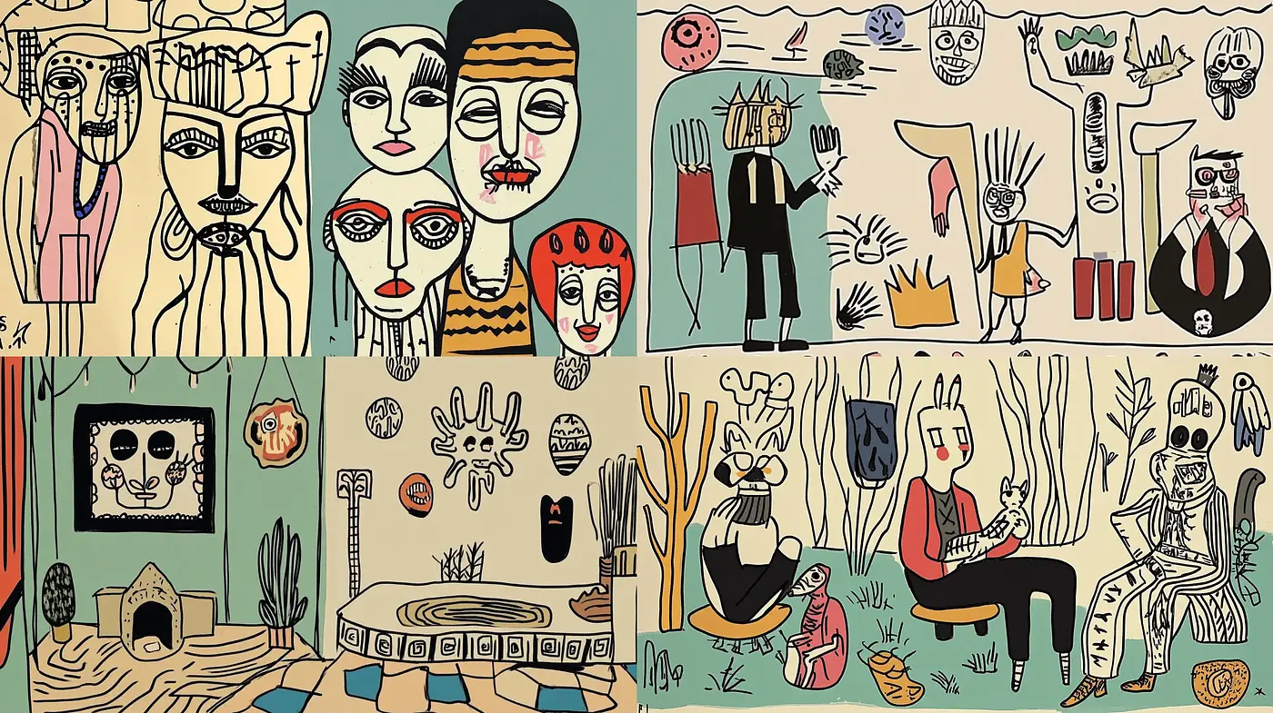 Contemporary Primitivism Fusion with a Whimsical Twist - Midjourney sref style
