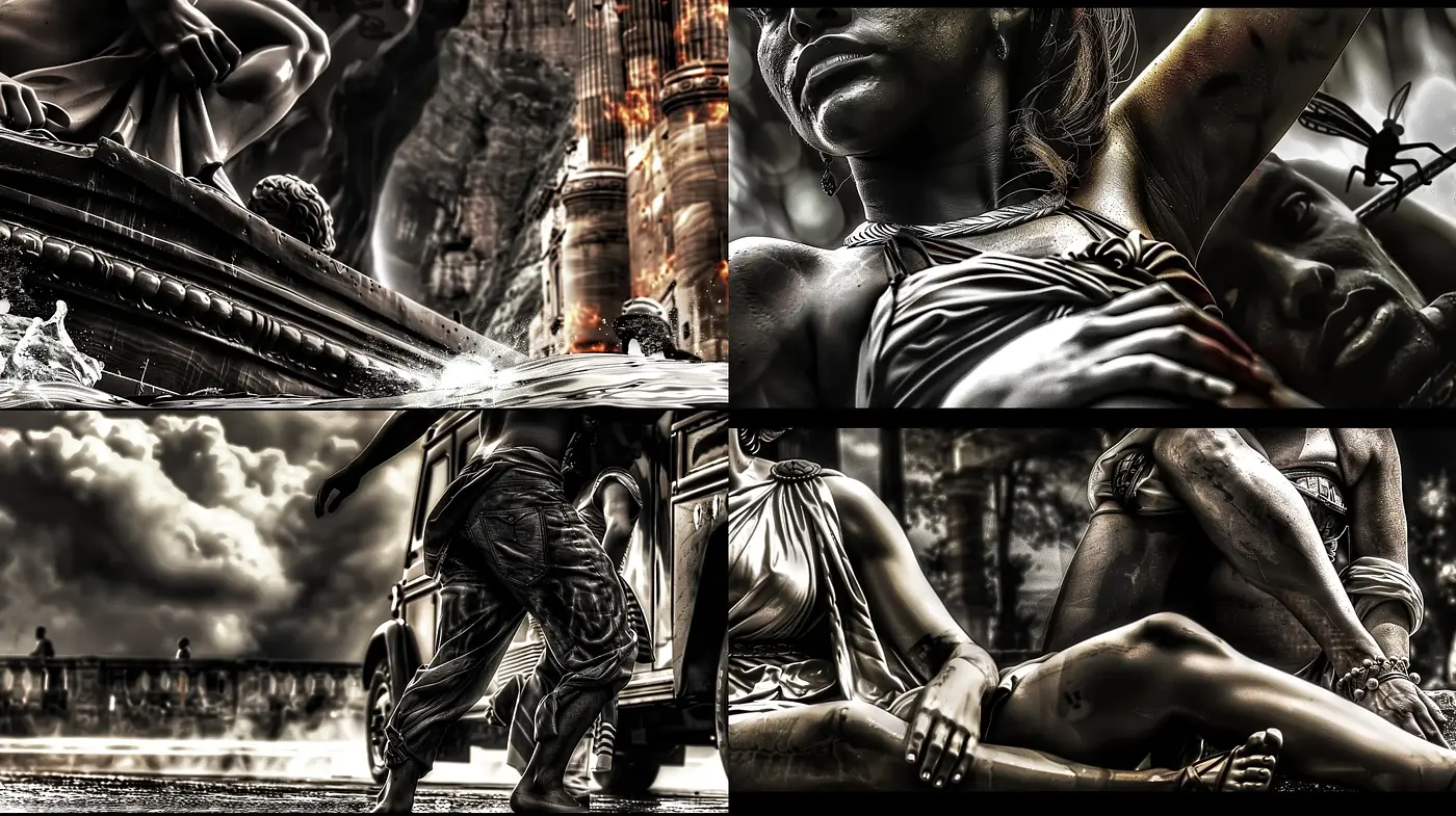 Dramatic Sepia Tones and Gritty Textures in Cinematic Style - Midjourney sref style